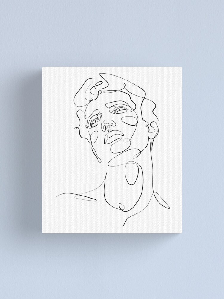 Male handsome face one line drawing Canvas Print by BondingSoul