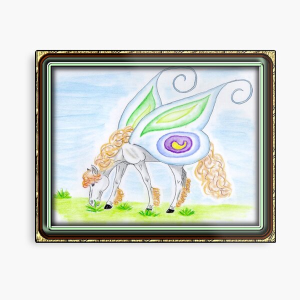 Butterfly-winged Pegasus Framed Metal Print