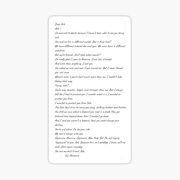 "Banana Fish Letter" Sticker for Sale by Yvnguyen Redbubble