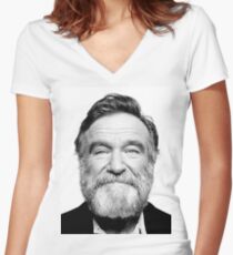 robin williams beard Women's Fitted V-Neck T-Shirt