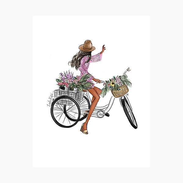 Bikes and blooms, black hair dark skin Photographic Print