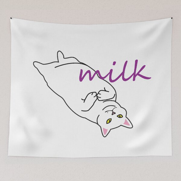 Item preview, white cat milk print design.  designed and sold by dadamda.