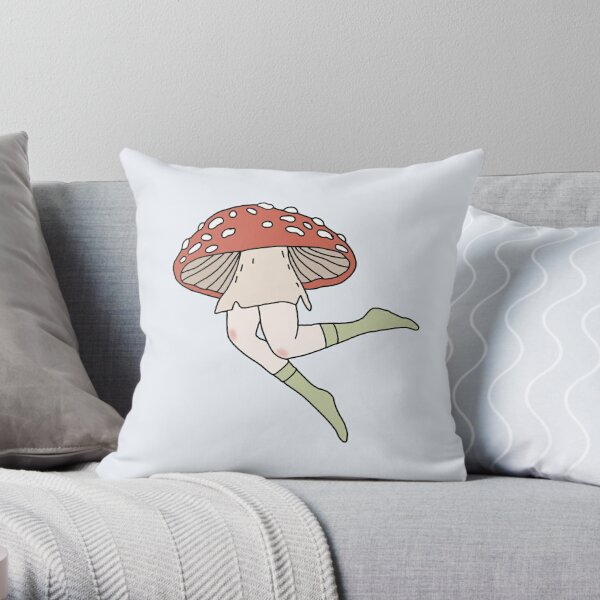 Mushrooms Throw Pillow, Decorative Accent Pillow, Square Cushion