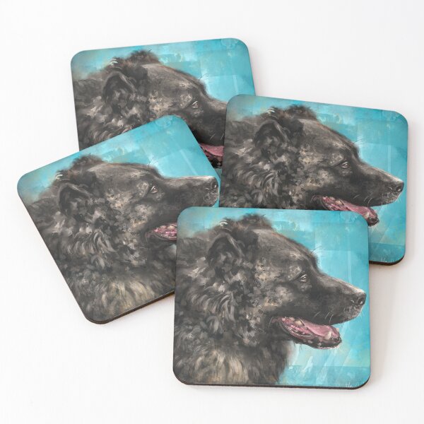 Item preview, Painting of a Russian Bear Dog on Blue Background designed and sold by ibadishi.