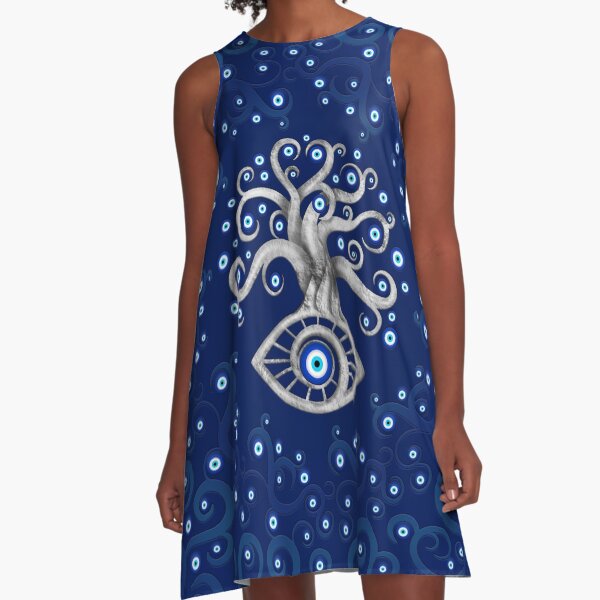 Evil Eye Amulet Tree A-Line Dress