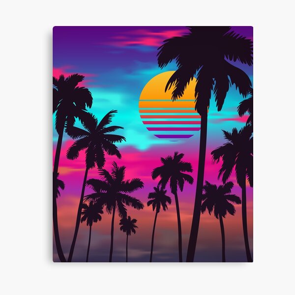 Georgeous Crimson Sunset Synthwave Canvas Print