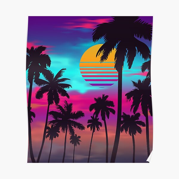 Georgeous Crimson Sunset Synthwave Poster