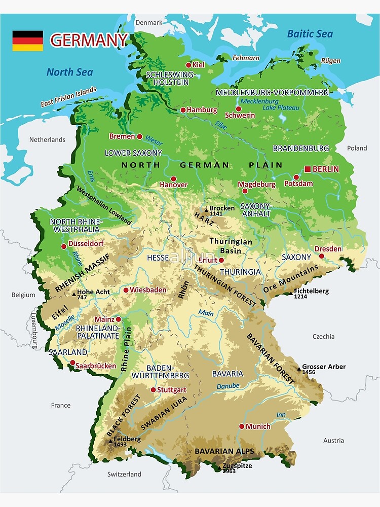 "Germany Physical Map" Poster For Sale By Alijun | Redbubble