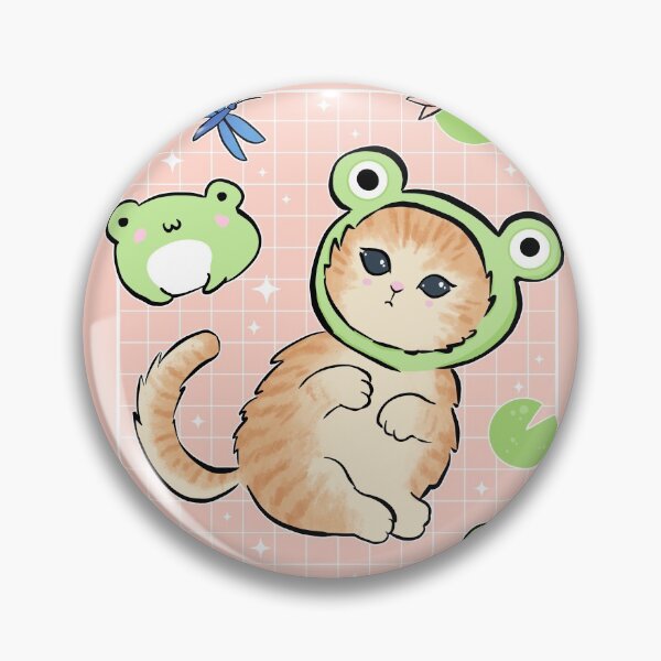 Item preview, Japanese Retro 90s Cottagecore Kawaii Toads and Cat in Frog Hat: A Funny Frog Kitten Costume and Orange Cat Frog designed and sold by MinistryOfFrogs.