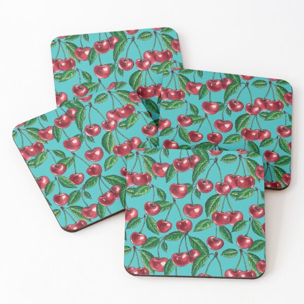 Item preview, Red cherries on turquoise designed and sold by Katerina Mitkova Kirilova.