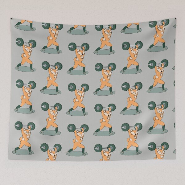 Item preview, crossfit fox with barbell and weights doing a split jerk designed and sold by TrueType.