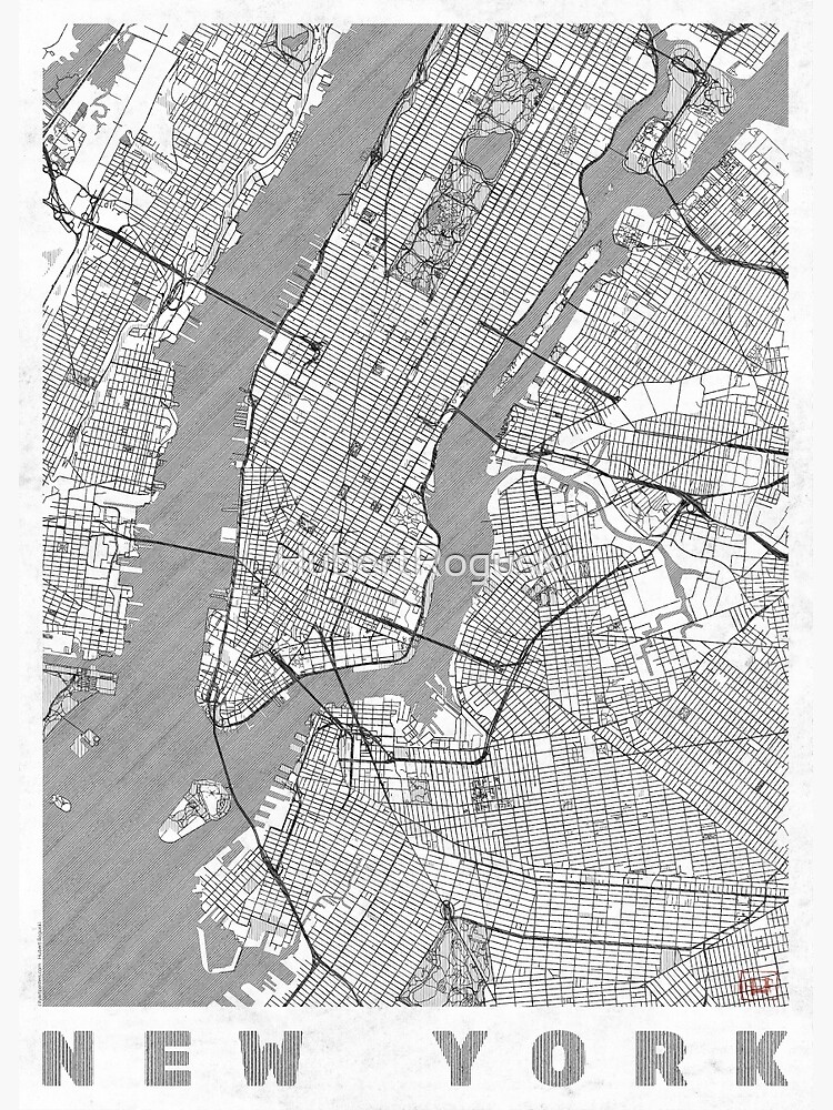 Thumbnail 3 of 3, Poster, New York Map Line designed and sold by HubertRoguski.