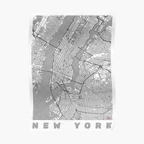 New York Map Line Poster
