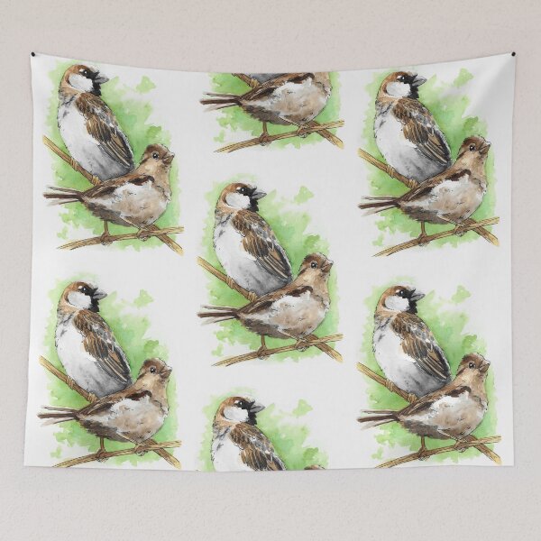 Item preview, Watercolor European House Sparrows designed and sold by BlackGoatPrints.
