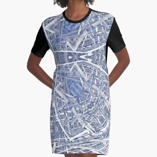 Piazza della Signoria Deconstructed in Blue Graphic T-Shirt Dress
