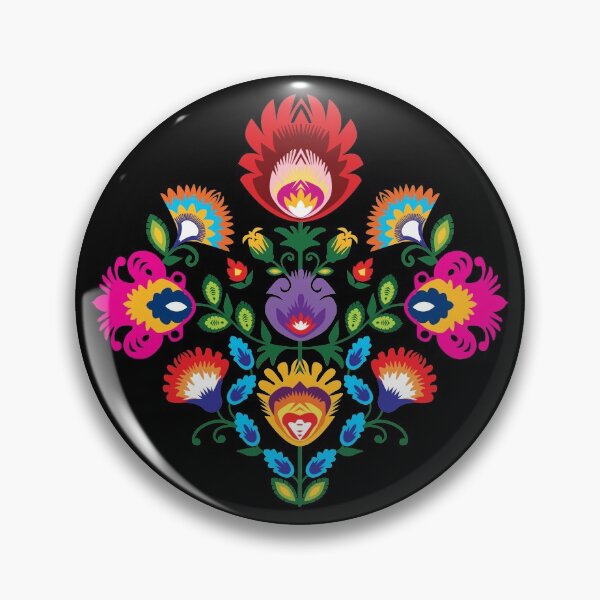 Item preview, Folk diamond with pink flower on black designed and sold by FK-UK.
