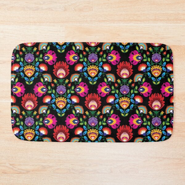 Item preview, Folk diamond with pink flower on black designed and sold by FK-UK.