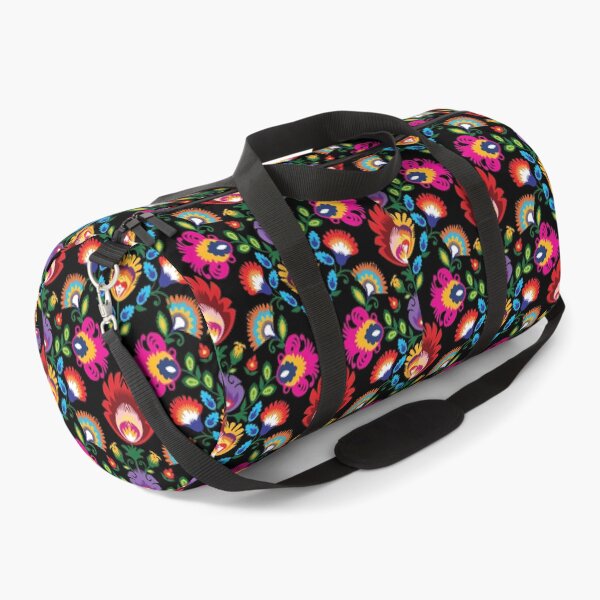 Item preview, Folk diamond with pink flower on black designed and sold by FK-UK.