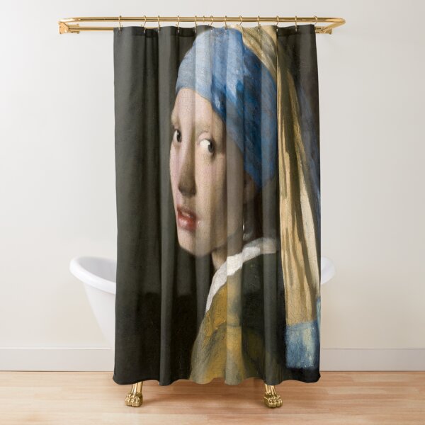 Girl With The Pearl Earring Fabric Novelty Shower Curtain Museum Collection by artist Johannes Vermeer Girl With The Pearl Earring Fabric Novelty Shower Curtain Museum Collection by artist Johannes Vermeer