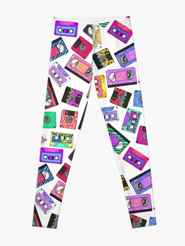 Retro 80er 90er Jahre Neon gemusterte Kassetten | Leggings