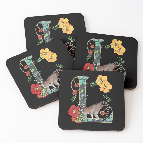 Item preview, L is for Lemur, art nouveau style animal alphabet letter, plain background designed and sold by Naty Design Prague.