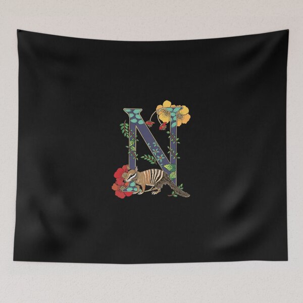 Item preview, N is for Numbat, art nouveau style animal alphabet letter, plain background designed and sold by Naty Design Prague.