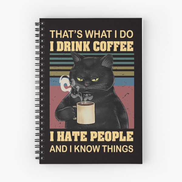 Aperçu de l'œuvre Chat noir c'est ce que je fais Je bois du café Je déteste les gens et je sais des choses Vintage créée et vendue par verdecuddly.