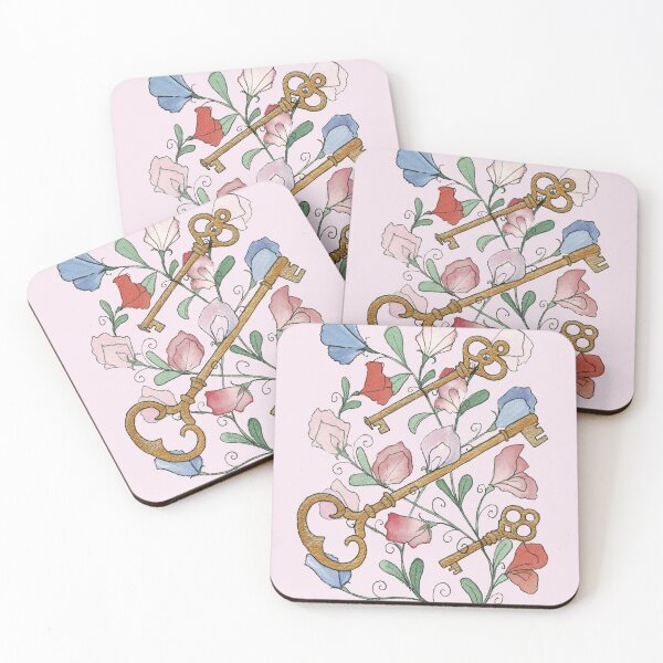 Item preview, Antique Skeleton Keys and Sweet Peas Watercolor Illustration designed and sold by Danica Templeton.
