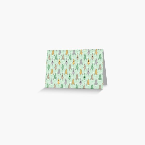Retro Rockets Green Greeting Card