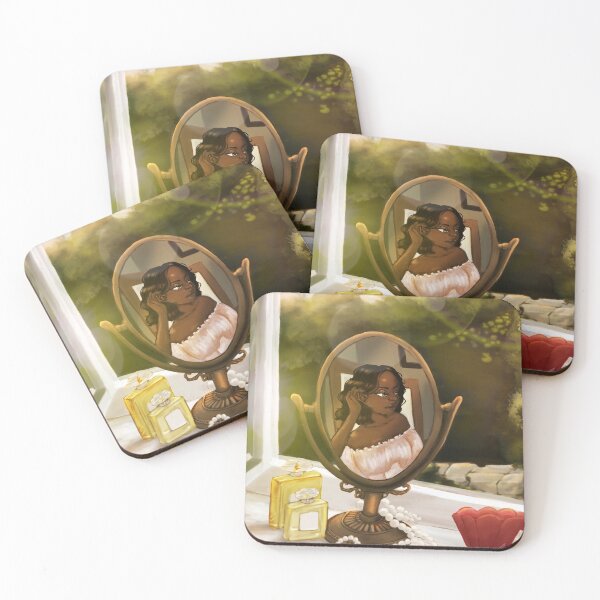 Black Girl Light Academia Coasters (Set of 4)