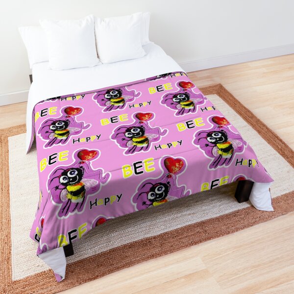 'Bee Happy' cartoon bumblebee with heart shaped balloon #1 Comforter