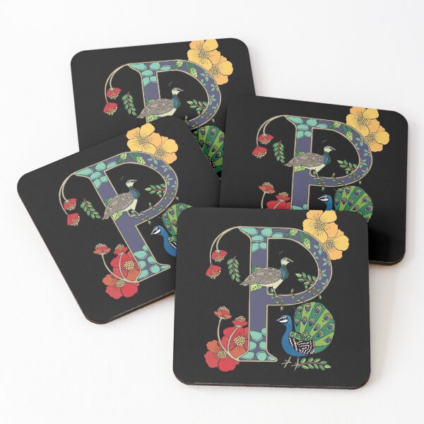 Item preview, P is for Peacock, art nouveau style animal alphabet letter, plain background designed and sold by Naty Design Prague.