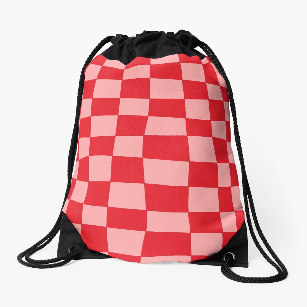 Hand Drawn Checkerboard Pattern (red/pink) Drawstring Bag