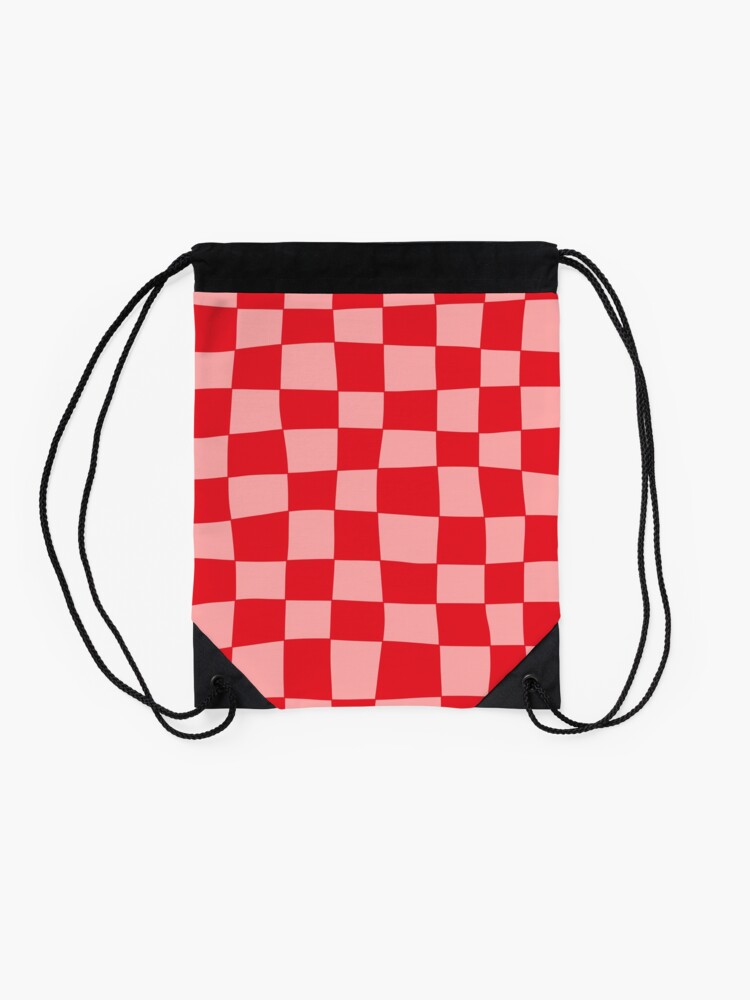 Alternate view of Hand Drawn Checkerboard Pattern (red/pink) Drawstring Bag