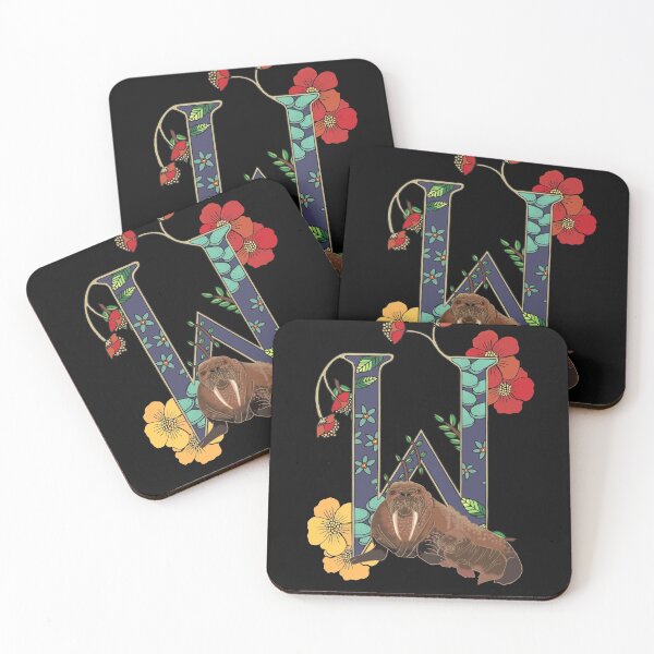 Item preview, W is for walrus, art nouveau style animal alphabet letter, plain background designed and sold by Naty Design Prague.