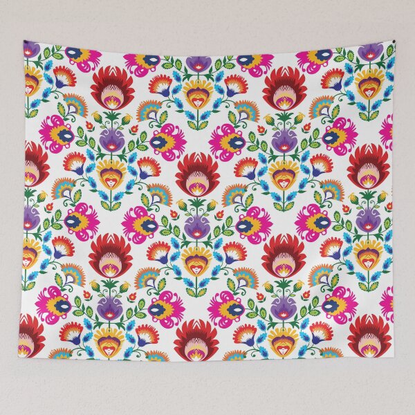 Item preview, Folk diamond with pink flower on white designed and sold by FK-UK.