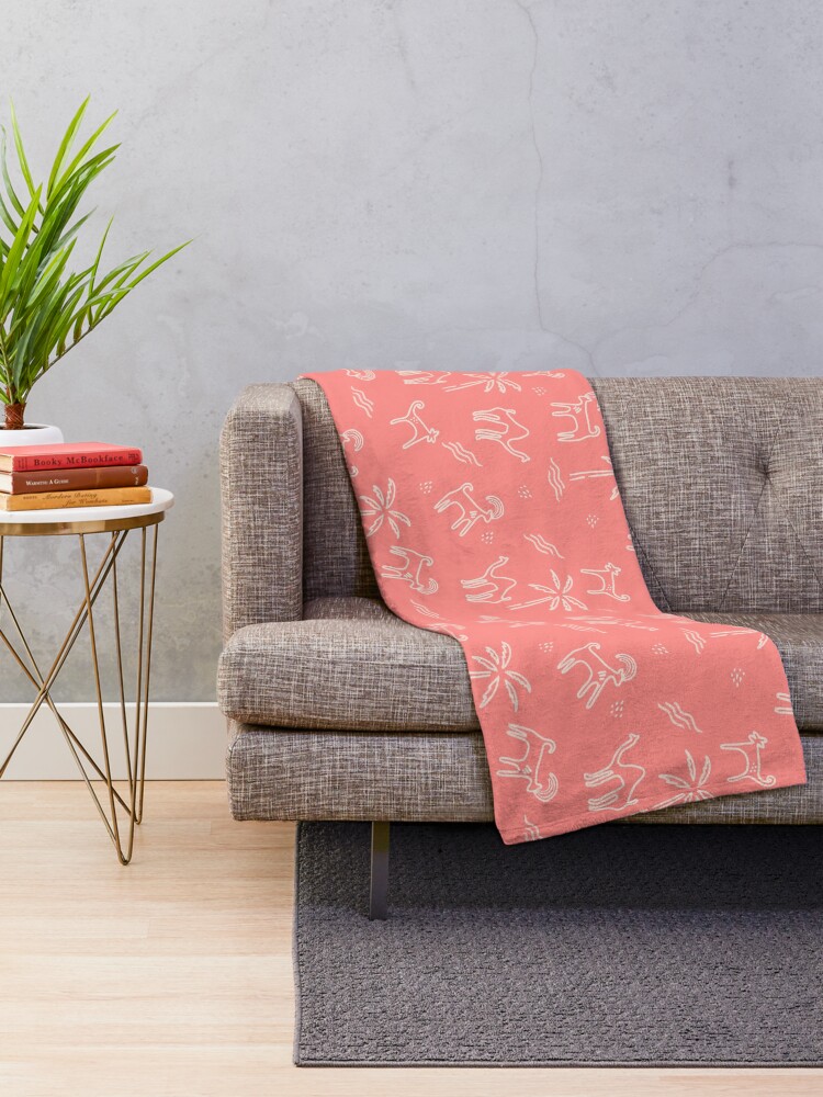 Thumbnail 2 of 6, Throw Blanket, Rock Art Camels, and Arabian Wildlife in Red Sea Aqua designed and sold by CreatEVEdesign.