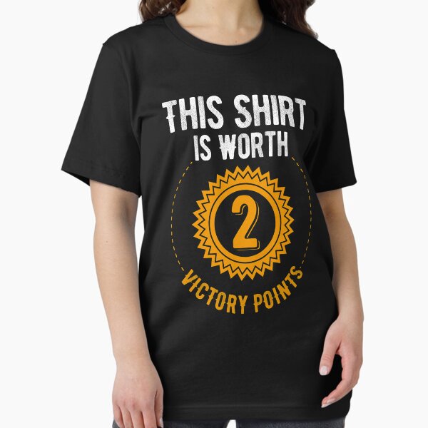 Vista previa del artículo con la obra «Esta camiseta vale 2 puntos de victoria (oscura)», diseñado y vendido por RoleplayRealm.