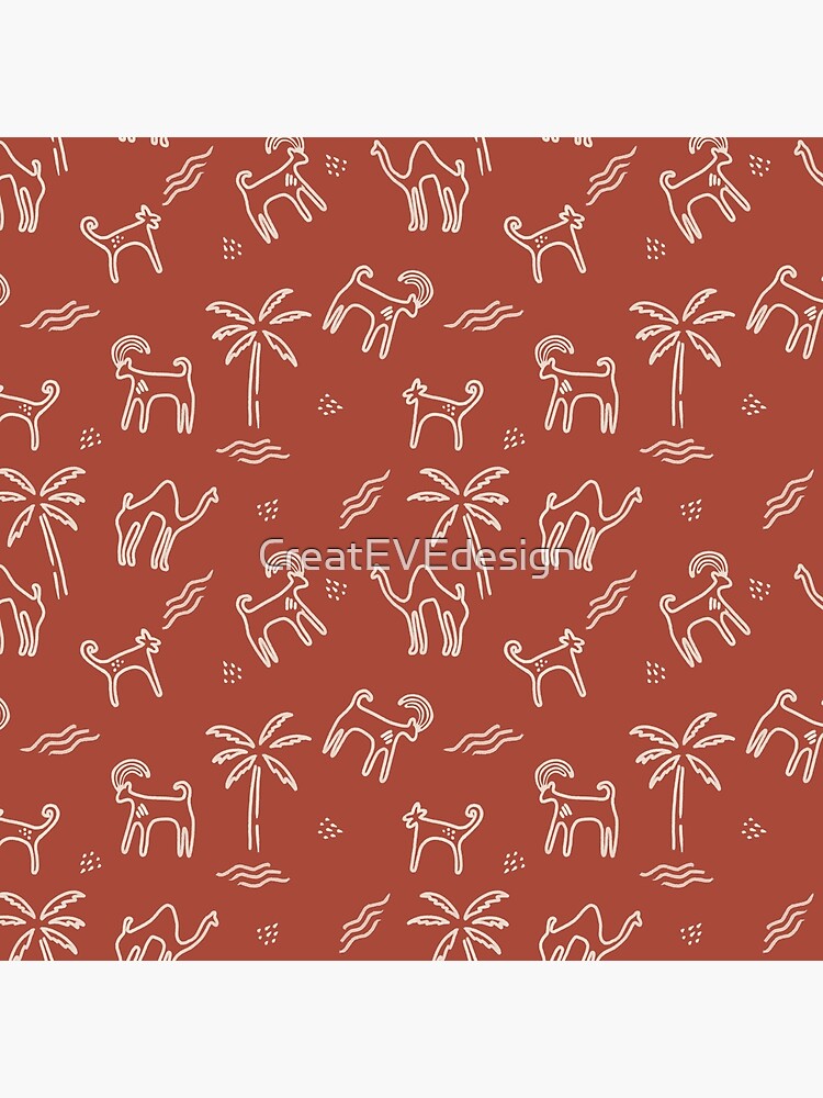 Thumbnail 4 of 4, Pillow, Rock Art Camels, and Arabian Wildlife in burnt umber designed and sold by CreatEVEdesign.