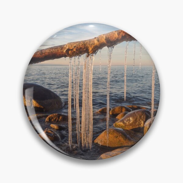 Item preview, Golden Hour Light on Icicles Forming on Lake Superior Shoreline designed and sold by Sam Wagner.