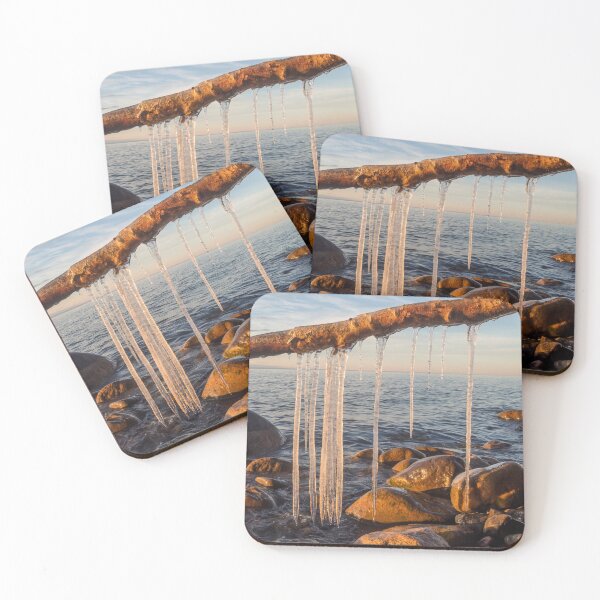 Item preview, Golden Hour Light on Icicles Forming on Lake Superior Shoreline designed and sold by Sam Wagner.