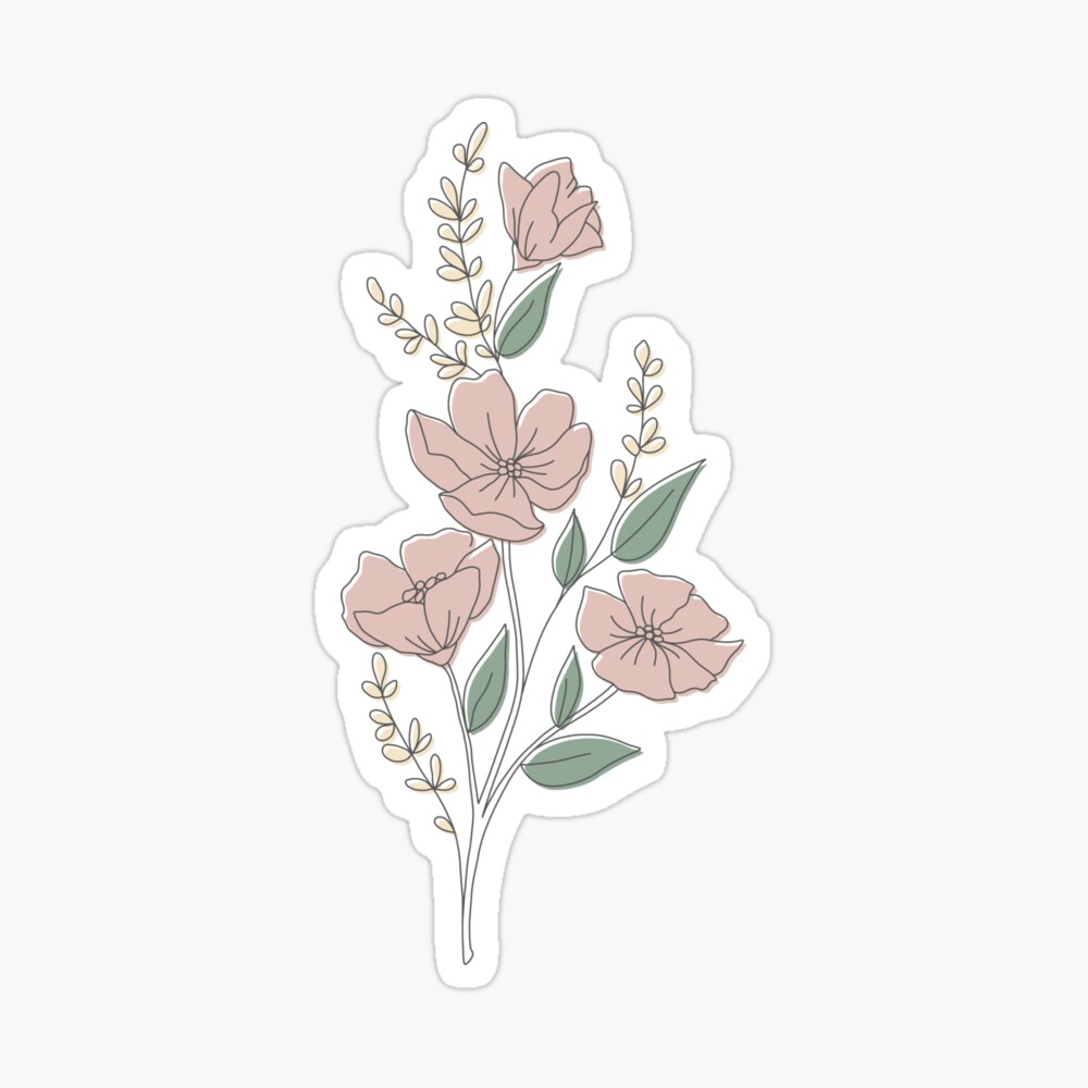 Cute Pink Flowers Sticker, Flower Stickers, Hand Drawn Journal