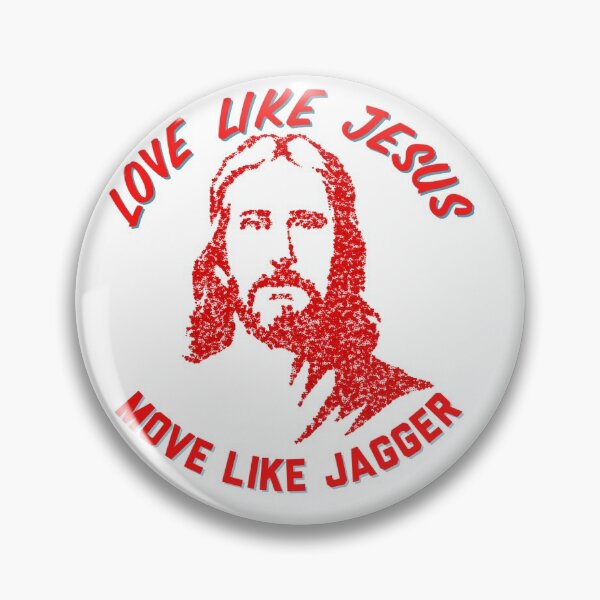 Vista previa del artículo con la obra «Ama como Jesús, muévete como Jagger», diseñado y vendido por Sarcasmagic.
