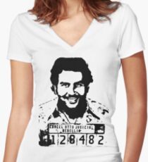 Pablo Escobar Mugshot Women's Fitted V-Neck T-Shirt