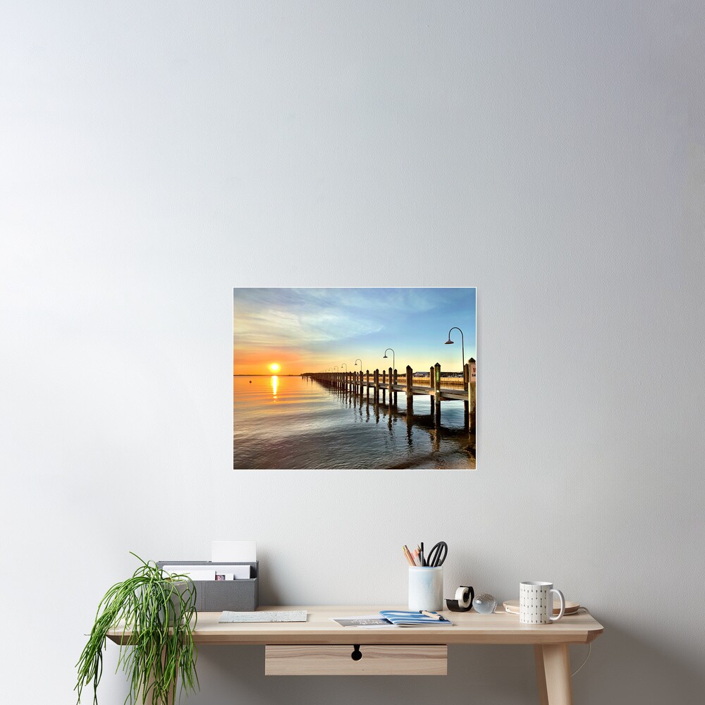 Rehoboth Beach Dock with Sunset Poster