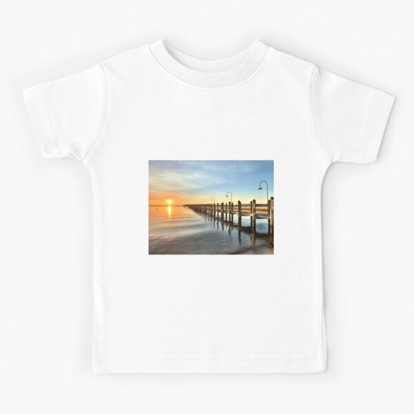 Rehoboth Beach Dock with Sunset Kids T-Shirt