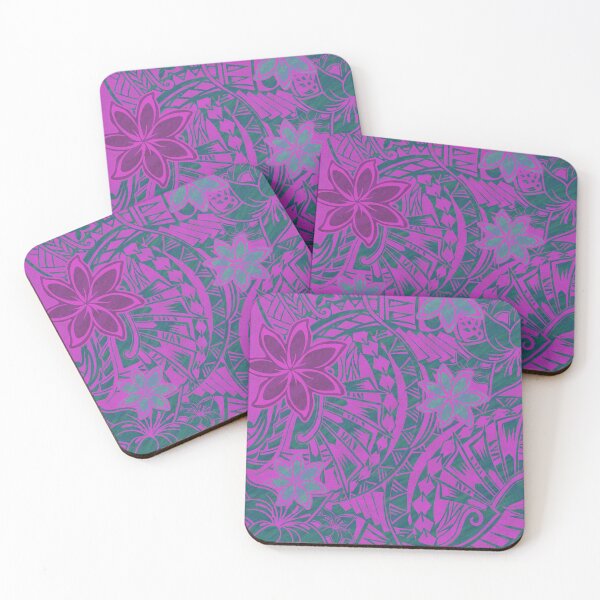 Item preview, Hawaiian - Samoan - Polynesian Teal And Rose Tribal Floral Print designed and sold by sunnthreads.