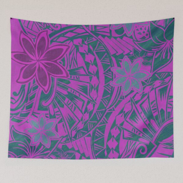 Item preview, Hawaiian - Samoan - Polynesian Teal And Rose Tribal Floral Print designed and sold by sunnthreads.