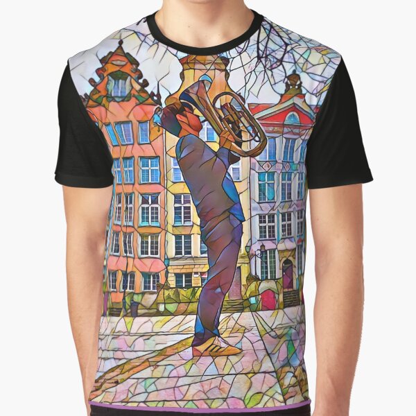 Street musician playing the tube or other instrument in a old town Graphic T-Shirt