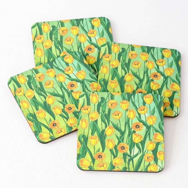 Item preview, Seamless pattern of yellow tulips and, spring illustration in realistic style on a green watercolor background designed and sold by mashmosh.